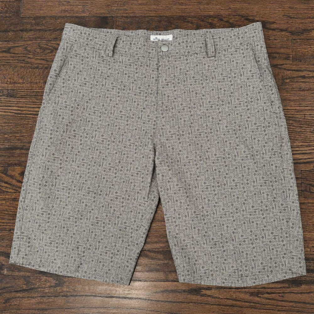 Peter Millar Gray Novelty Print Performance Golf Shorts Mens 34